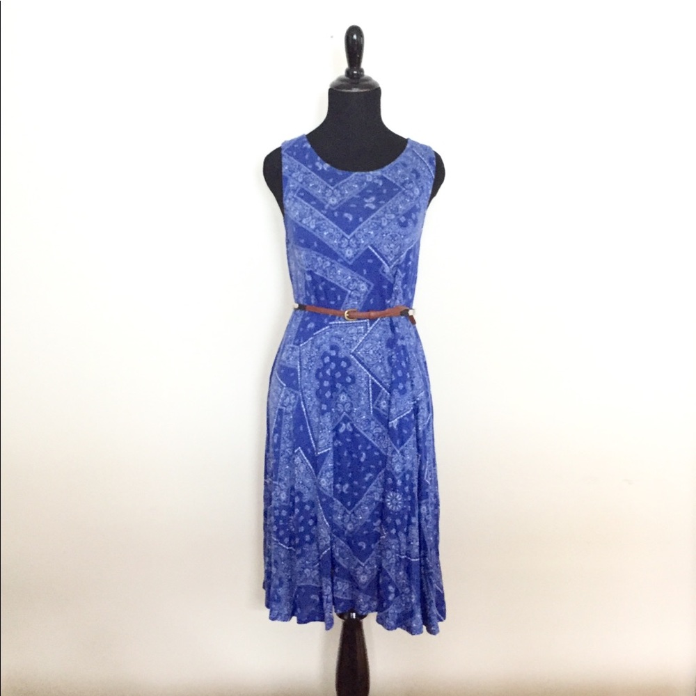 Paisley blue trapeze summer cotton dress